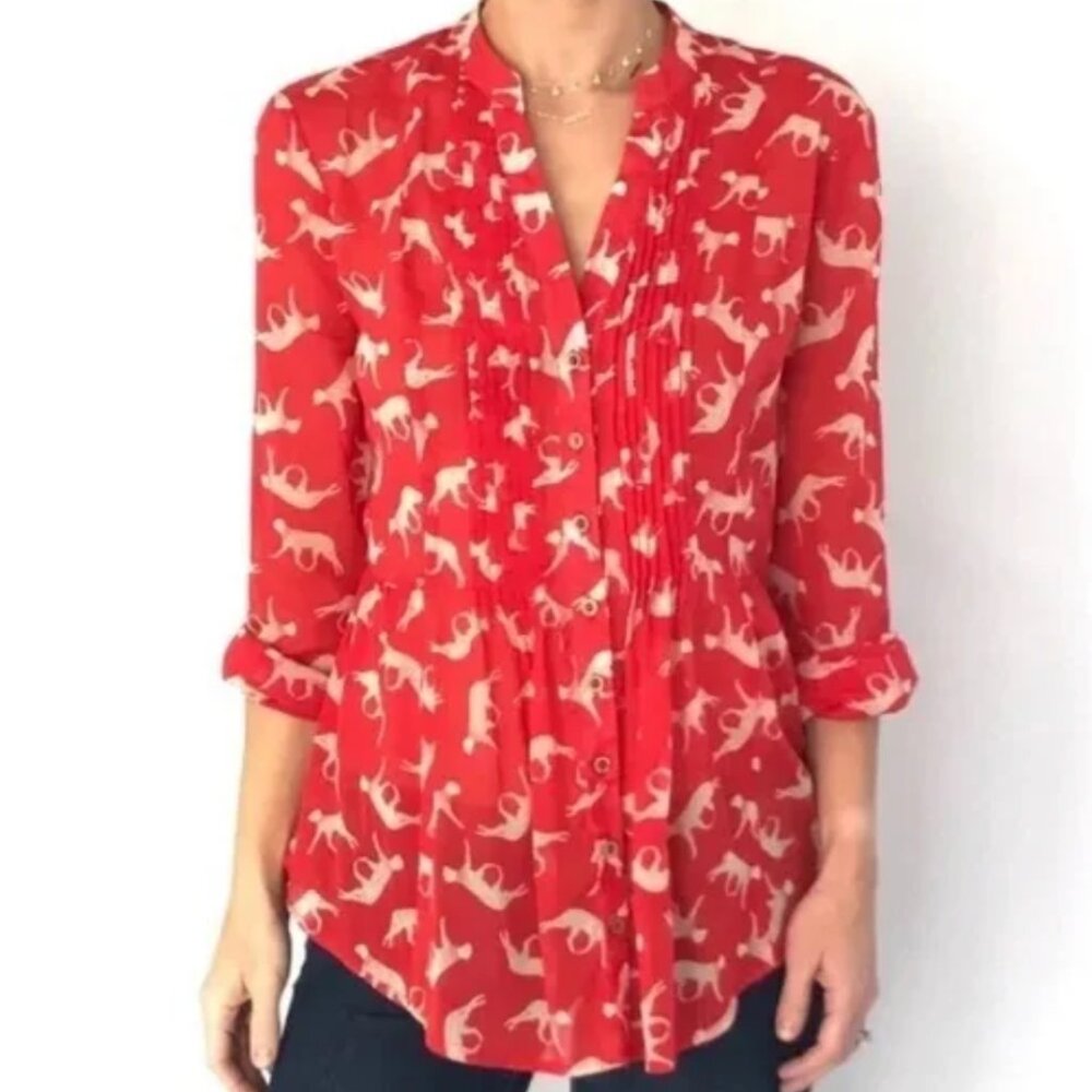 Maeve Red Button Down Shirt with White Pattern
